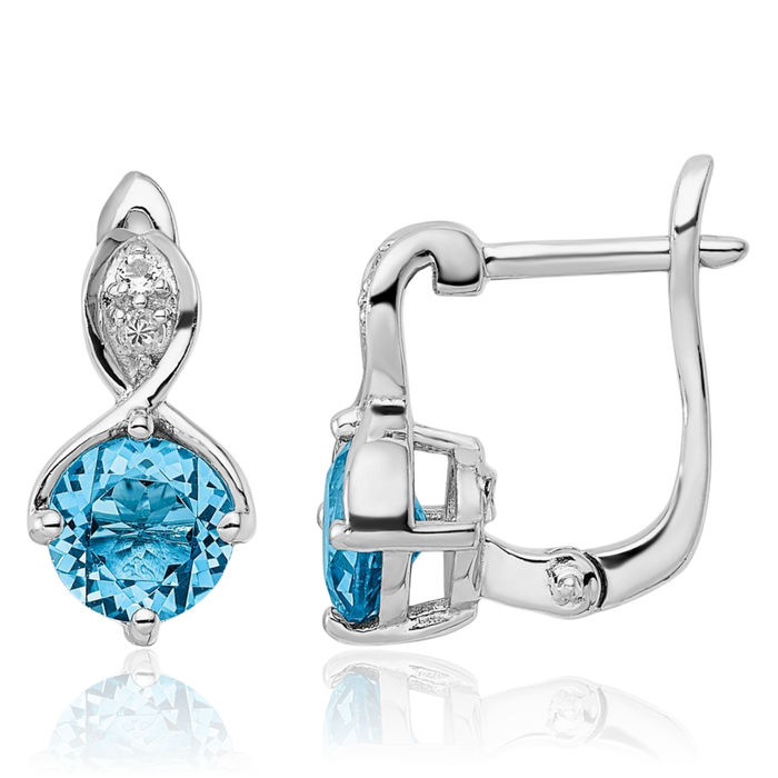 925 Sterling Silver Swiss Blue White Topaz Drop Dangle Earrings