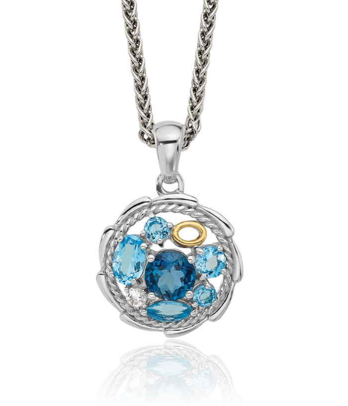 925 Sterling Silver Swiss Blue White Topaz London Necklace Chain Gemstone Pendant Charm