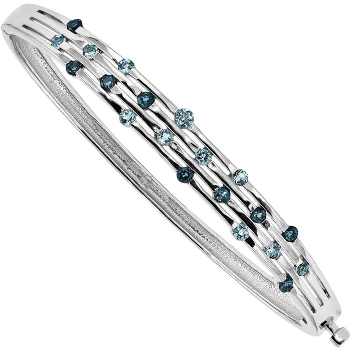 925 Sterling Silver Swiss London Blue Topaz Gemstone Bangle Bracelet