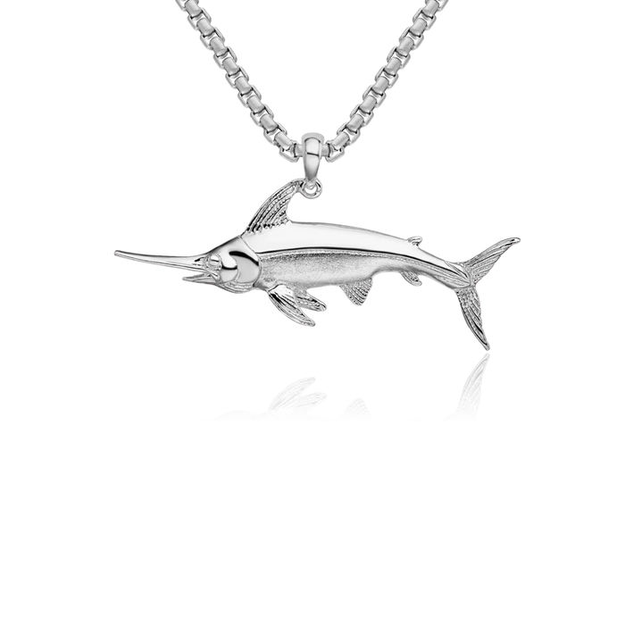 925 Sterling Silver Swordfish Necklace Chain Pendant Charm