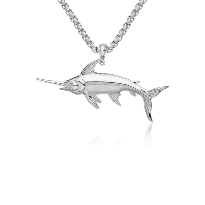 925 Sterling Silver Swordfish Necklace Chain Pendant Charm