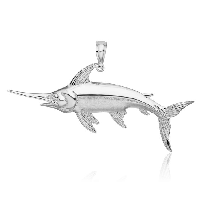 925 Sterling Silver Swordfish Necklace Chain Pendant Charm
