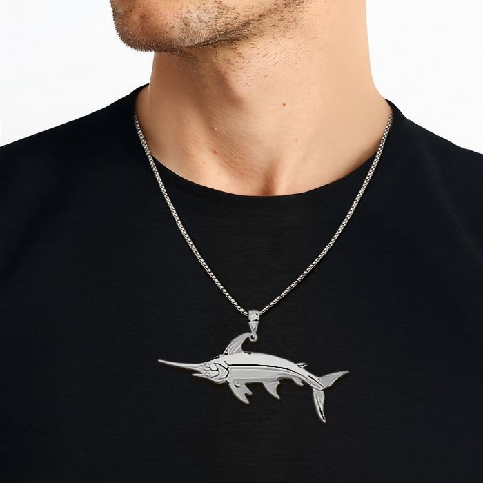 925 Sterling Silver Swordfish Necklace Chain Pendant Charm