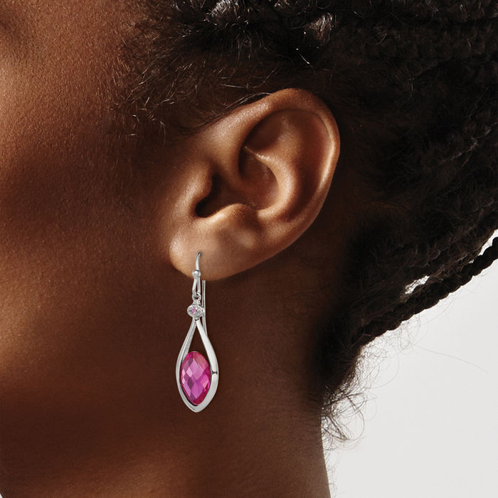 925 Sterling Silver Synthetic Pink Bead Earring