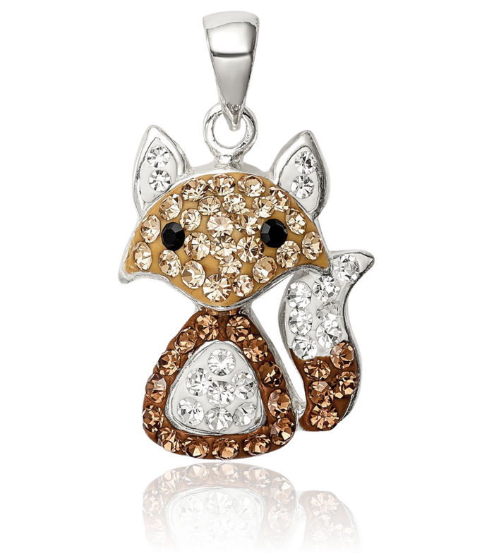 925 Sterling Silver Tan Preciosa Rhinestone Crystals Fox Necklace Chain Pendant Charm