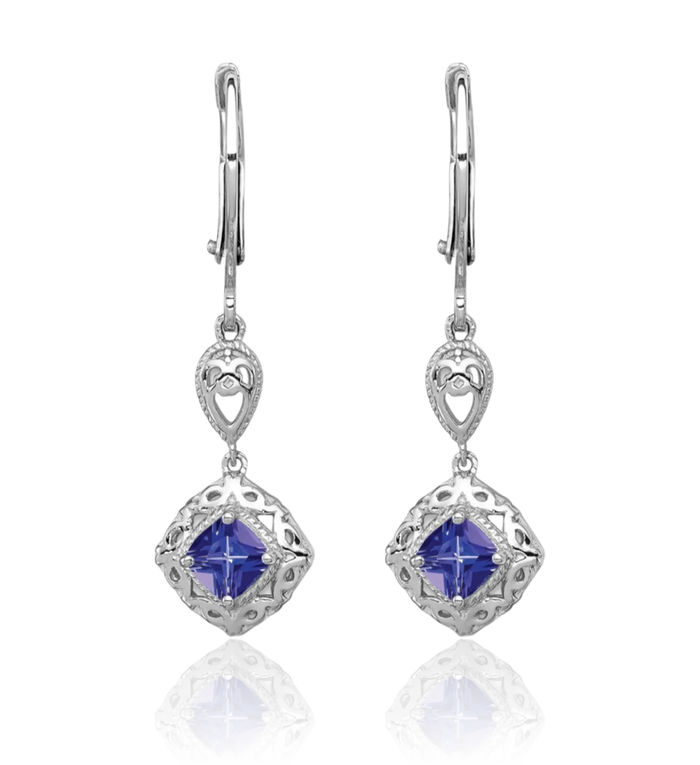 925 Sterling Silver Blue Tanzanite Drop Dangle Earrings