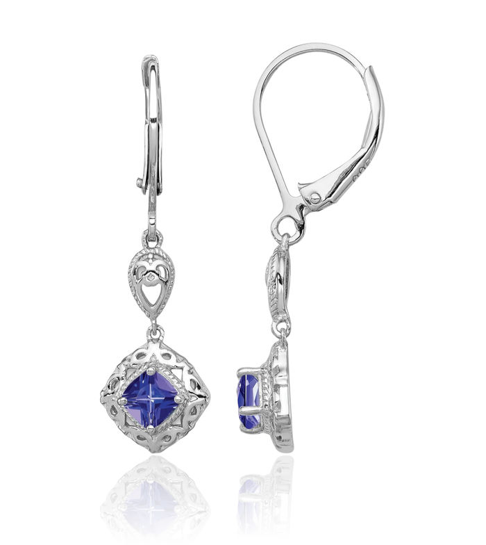 925 Sterling Silver Blue Tanzanite Drop Dangle Earrings