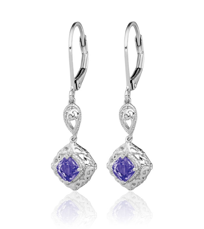 925 Sterling Silver Blue Tanzanite Drop Dangle Earrings