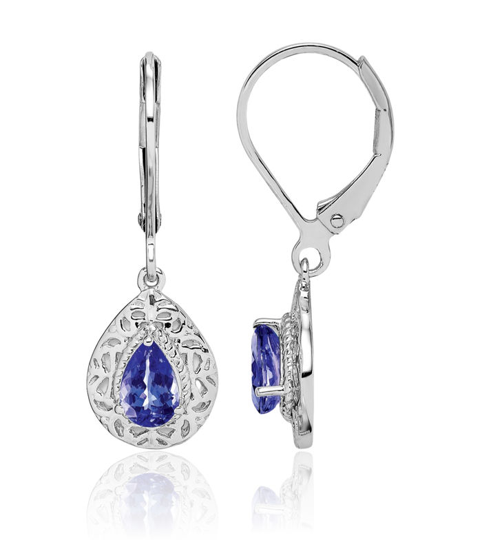 925 Sterling Silver Blue Tanzanite Drop Dangle Earrings Pear Teardrop Gemstone