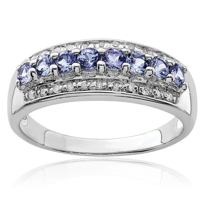 925 Sterling Silver Blue Tanzanite Diamond Ring Gemstone Band