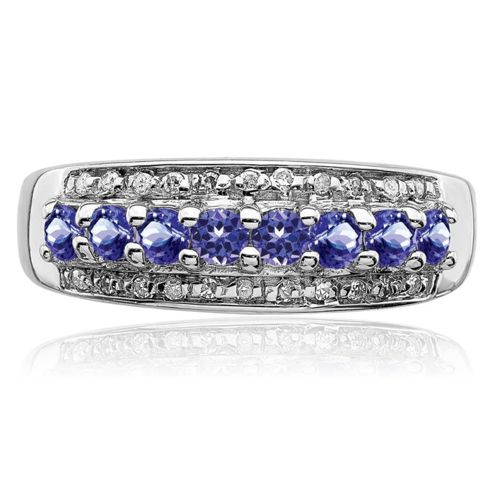 925 Sterling Silver Blue Tanzanite Diamond Ring Gemstone Band