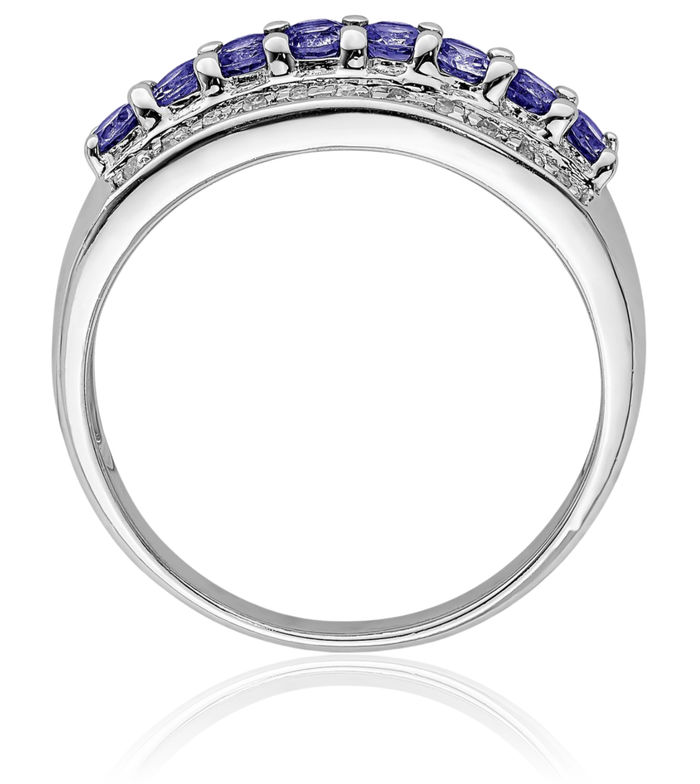 925 Sterling Silver Blue Tanzanite Diamond Ring Gemstone Band