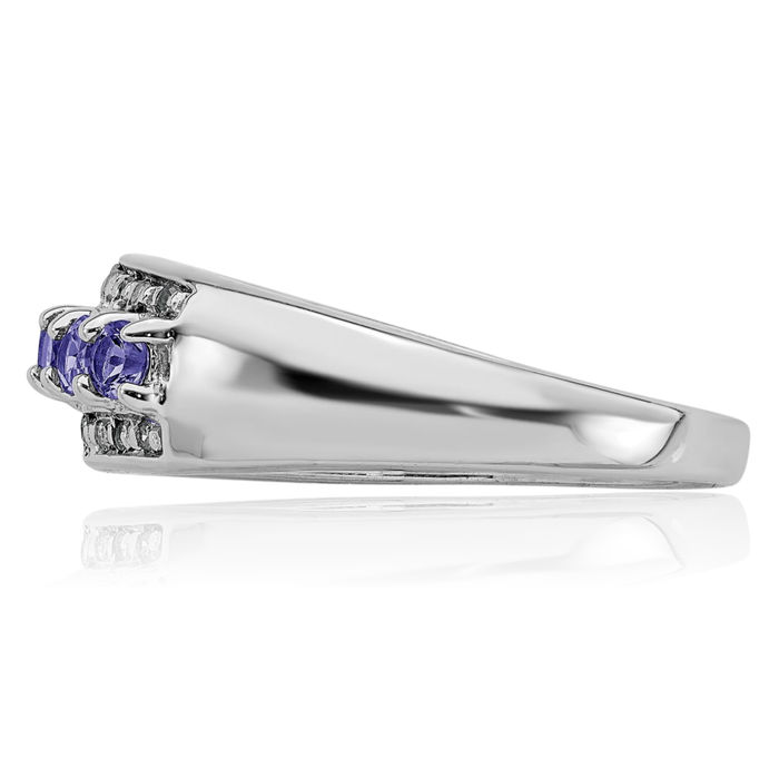 925 Sterling Silver Blue Tanzanite Diamond Ring Gemstone Band