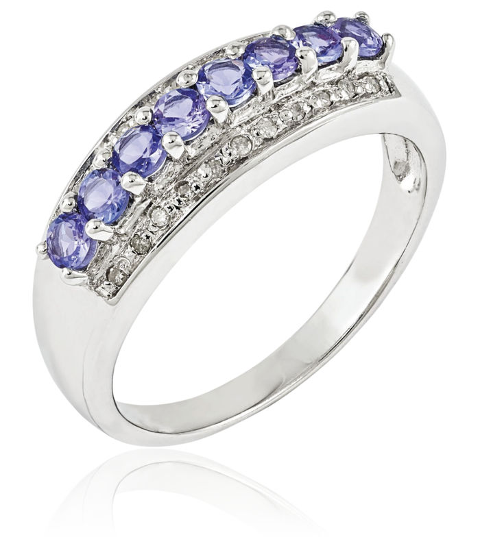 925 Sterling Silver Blue Tanzanite Diamond Ring Gemstone Band