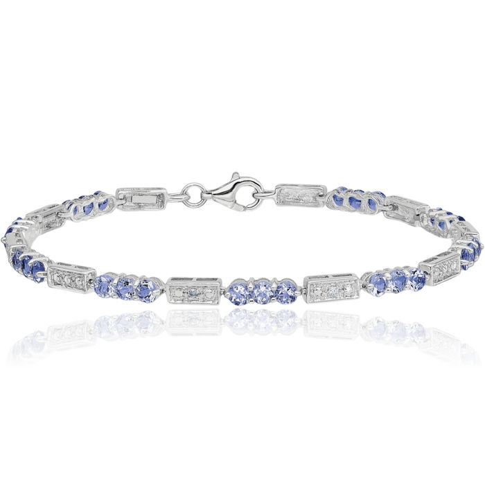 925 Sterling Silver Blue Tanzanite Diamond Chain Gemstone Tennis Bracelet