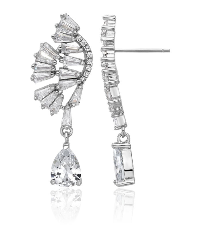 925 Sterling Silver Tapered Baguette Cut Cubic Zirconia CZ Post Drop Dangle Earrings