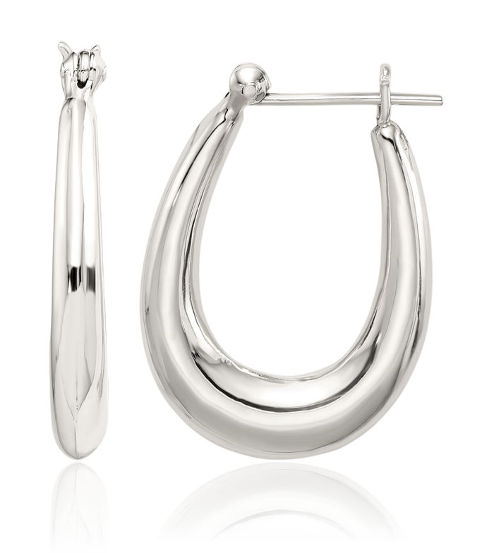 925 Sterling Silver Tapered Oval Medium Hoop Earrings