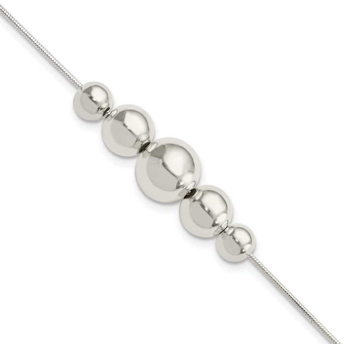 925 Sterling Silver Tapered Round Bead Chain Bracelet
