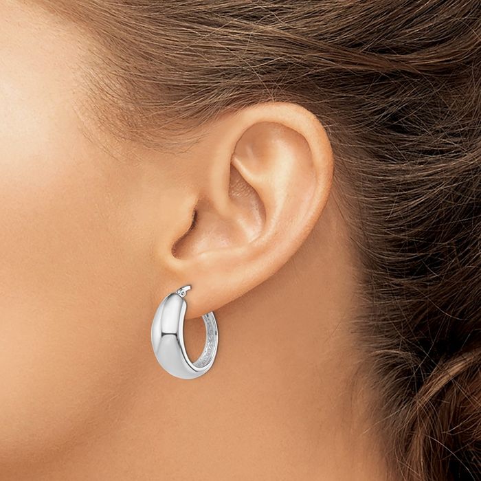 925 Sterling Silver Tapered Round Medium Hoop Earrings