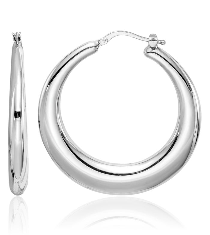 925 Sterling Silver Tapered Round Medium Hoop Earrings