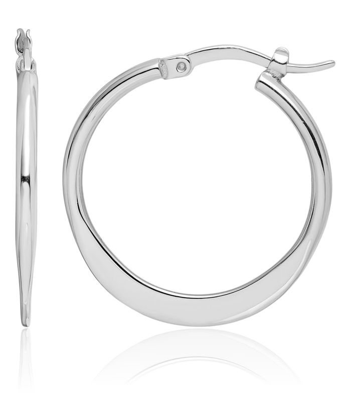 925 Sterling Silver Tapered Round Medium Hoop Earrings