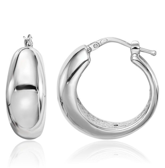925 Sterling Silver Tapered Round Medium Hoop Earrings
