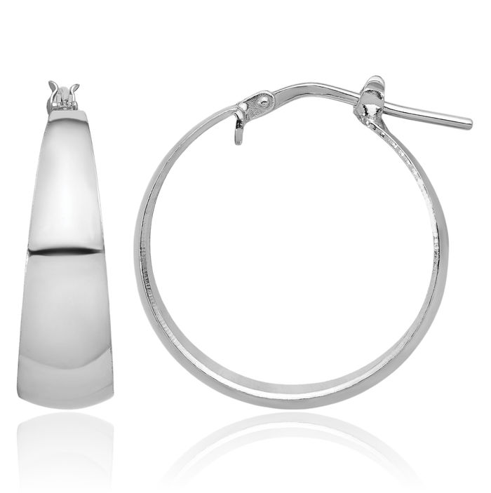 925 Sterling Silver Tapered Round Medium Hoop Earrings