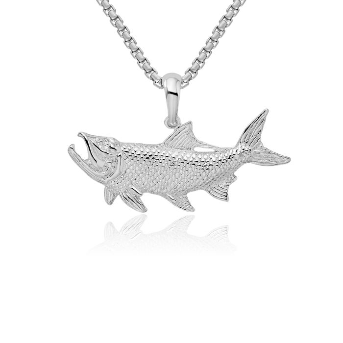 925 Sterling Silver Tarpon Fish Necklace Chain Pendant Charm