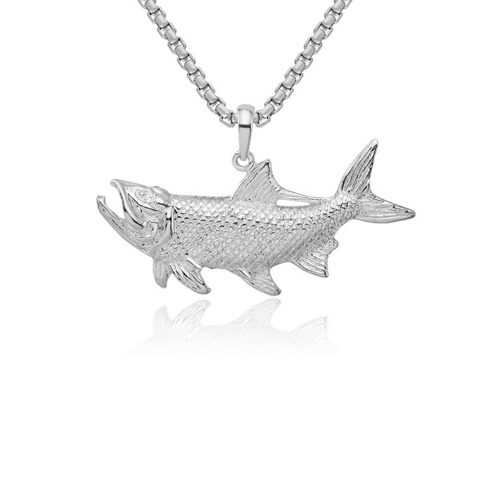 925 Sterling Silver Tarpon Fish Necklace Chain Pendant Charm