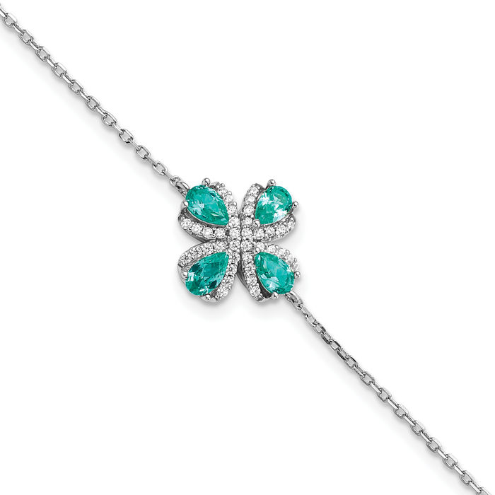 925 Sterling Silver Teal White Cubic Zirconia CZ Chain Bracelet