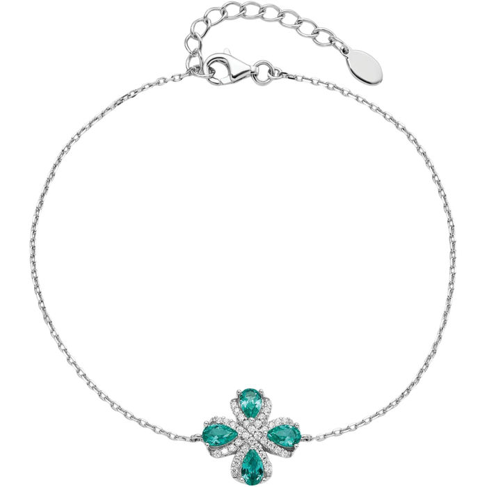 925 Sterling Silver Teal White Cubic Zirconia CZ Chain Bracelet