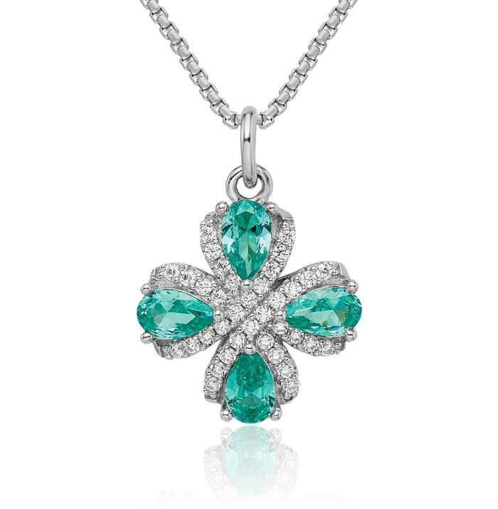 925 Sterling Silver Teal White Cubic Zirconia CZ Necklace Chain Pendant Charm