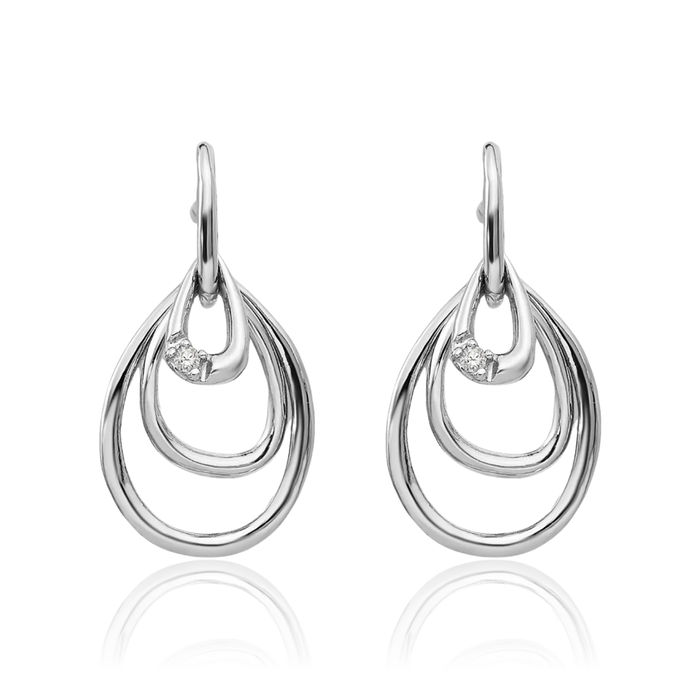 925 Sterling Silver Teardrop Diamond Post Drop Dangle Earrings