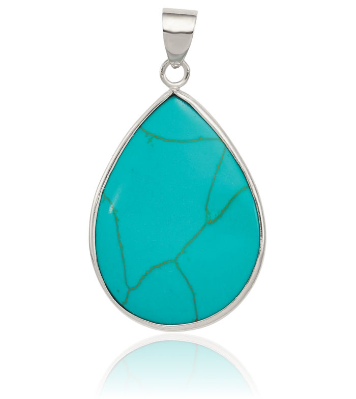 925 Sterling Silver Teardrop Blue Turquoise Necklace Charm Gemstone Pendant