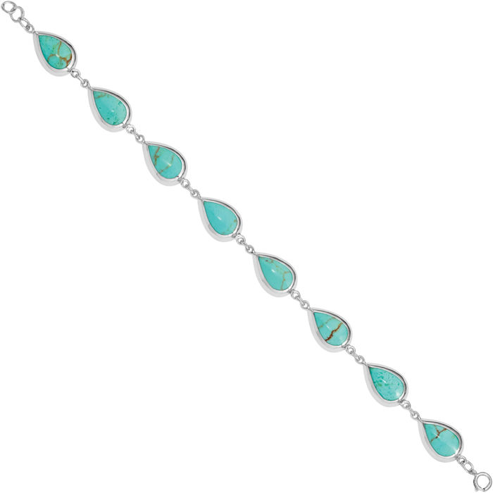 925 Sterling Silver Teardrop Synthetic Blue Turquoise Chain Gemstone Tennis Bracelet