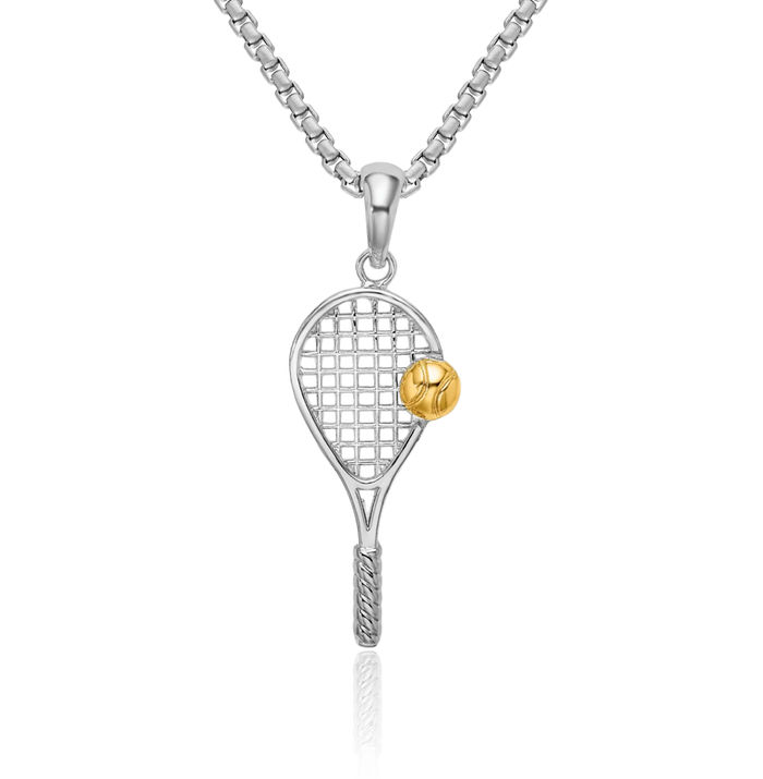 925 Sterling Silver Tennis Racquet Ball Necklace Charm Sports Pendant
