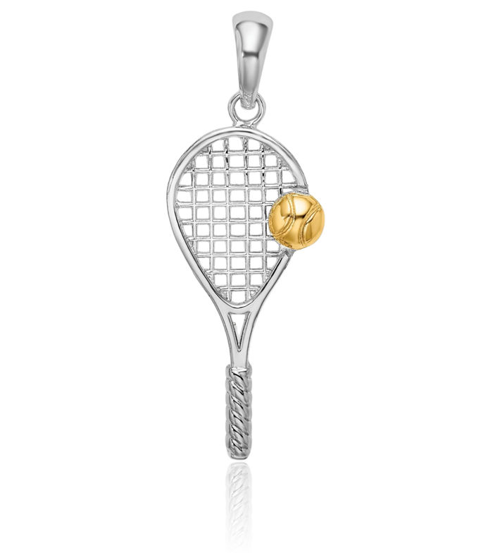 925 Sterling Silver Tennis Racquet Ball Necklace Charm Sports Pendant