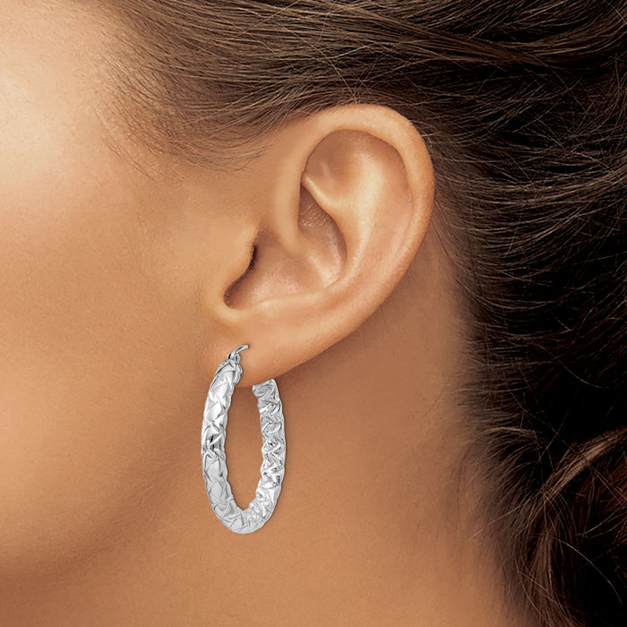 925 Sterling Silver Round Medium Hoop Earrings