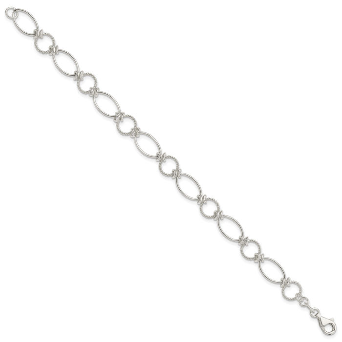 925 Sterling Silver Circle Round Oval Cable Rolo Link Chain Bracelet