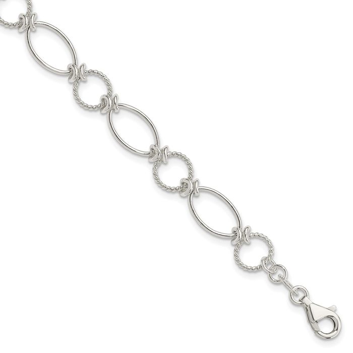 925 Sterling Silver Circle Round Oval Cable Rolo Link Chain Bracelet