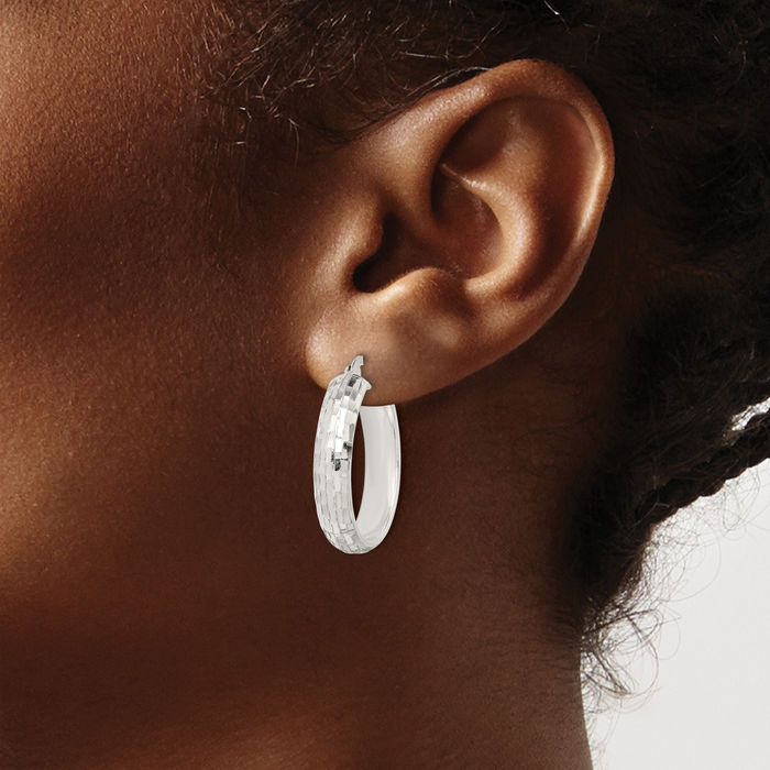 925 Sterling Silver 5mm Round Medium Hoop Earrings