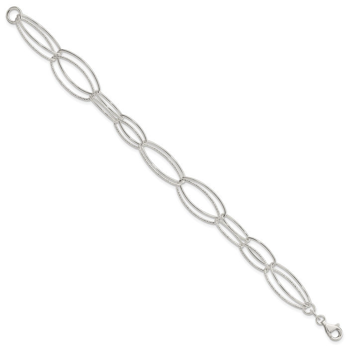 925 Sterling Silver Oval Cable Rolo Link Chain Bracelet