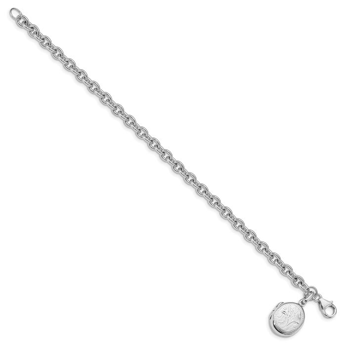 925 Sterling Silver Oval Locket Chain Charm Bracelet