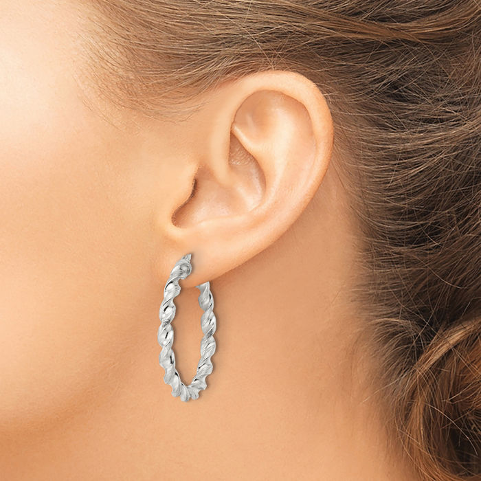 925 Sterling Silver Twisted Circle Round Medium Hoop Earrings
