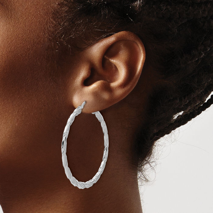 925 Sterling Silver Twisted Round Large Hoop Earrings