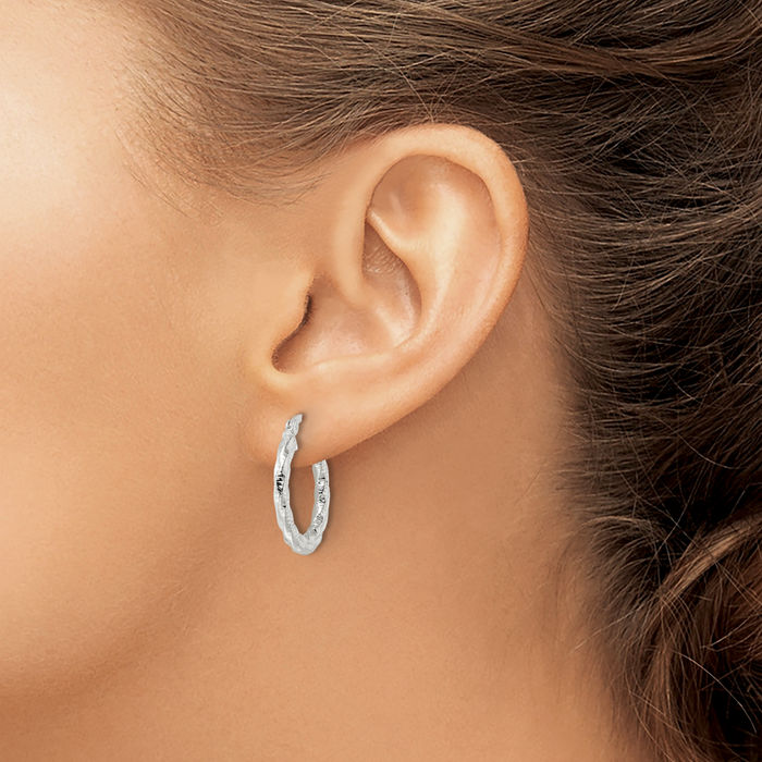 925 Sterling Silver Twisted Round Medium Hoop Earrings