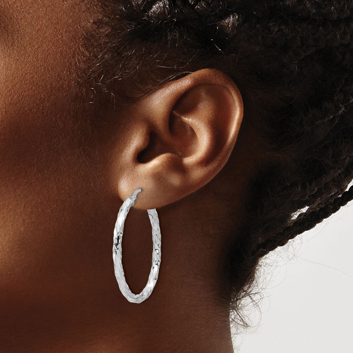 925 Sterling Silver Twisted Oval Medium Hoop Earrings