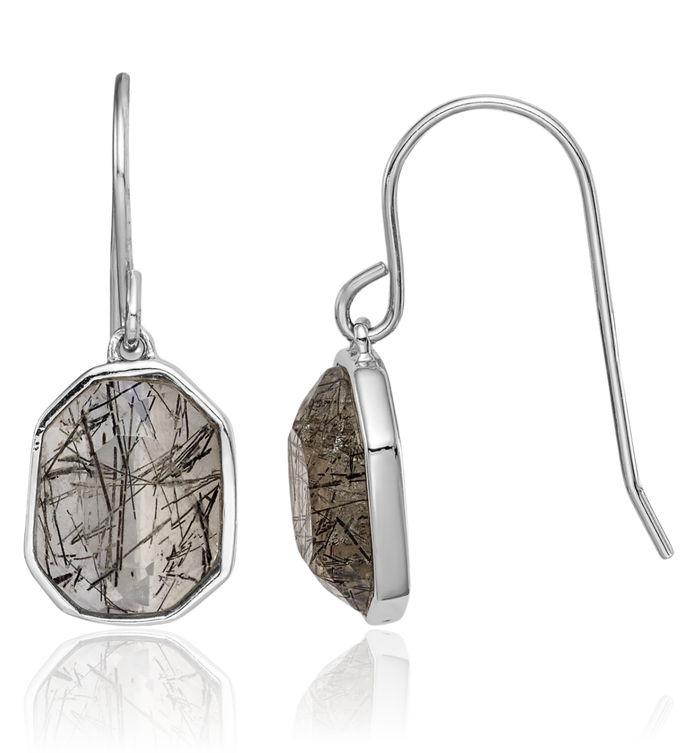 925 Sterling Silver Tourmalinated Quartz Drop Dangle Earrings