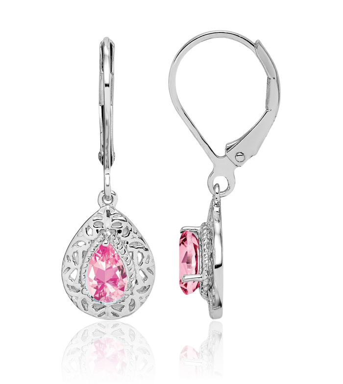 925 Sterling Silver Pink Tourmaline Drop Dangle Earrings Pear Teardrop Gemstone