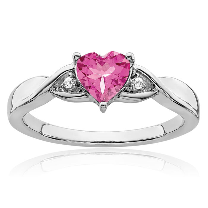 925 Sterling Silver Pink Tourmaline Diamond Heart Ring Love Band October Birthstone Jewelry